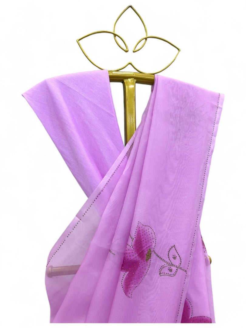 Lavender organza floral print saree