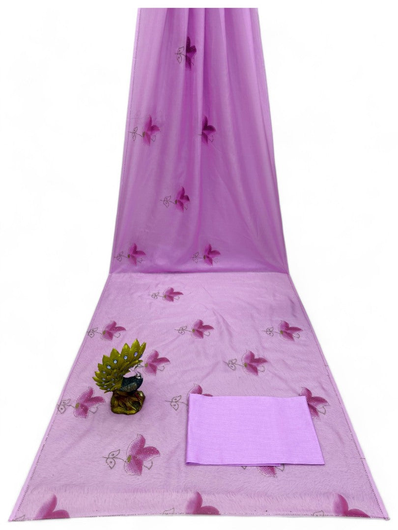 Lavender organza floral print saree