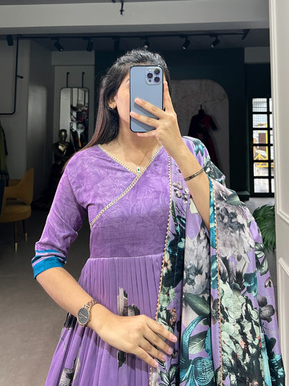 Tussar silk floral printed long stylish gown