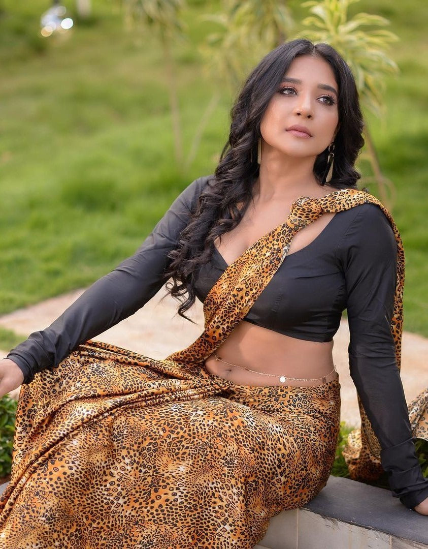 Leopard print fancy party wear saree