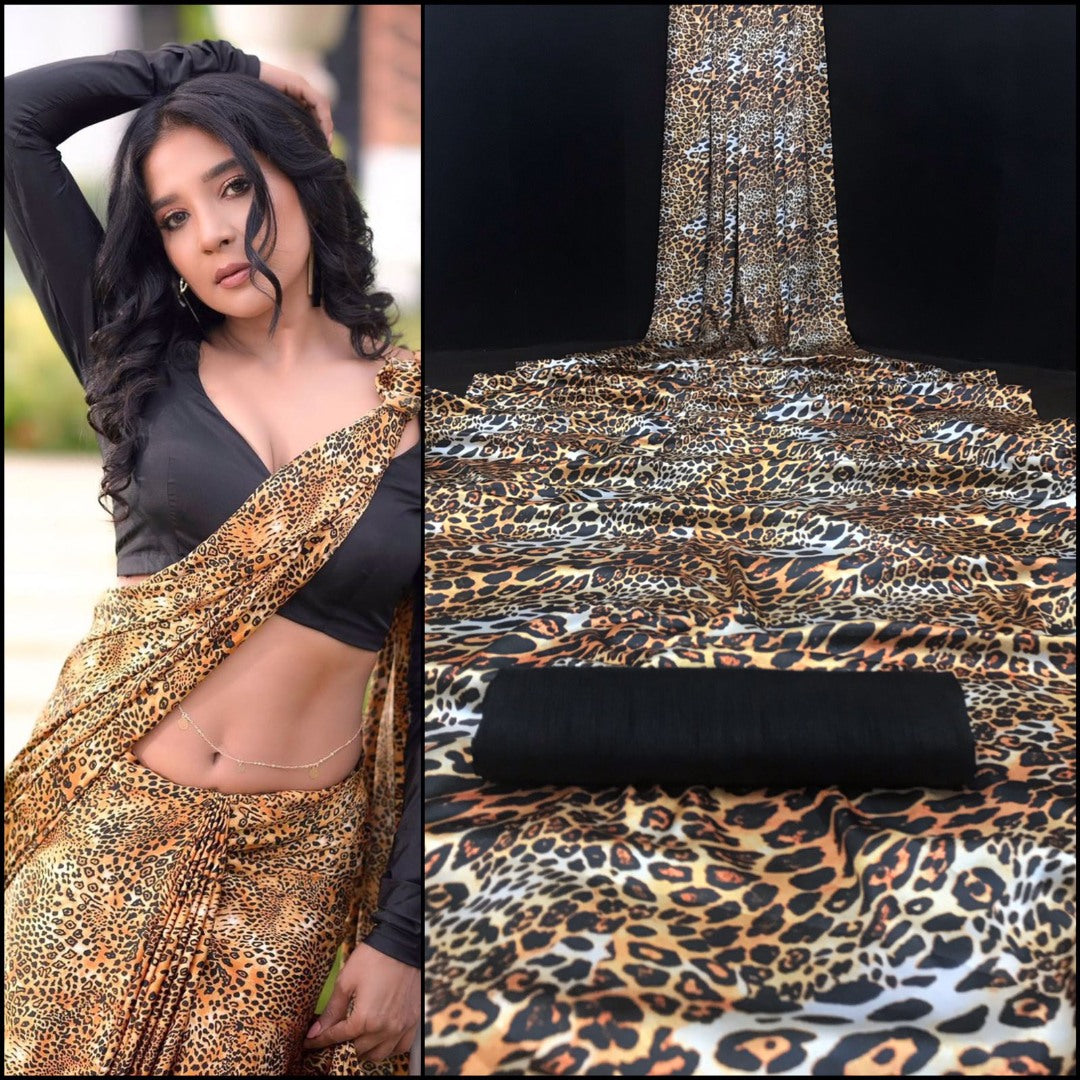 Leopard print fancy party wear saree