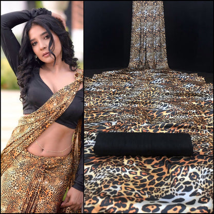 Leopard print fancy party wear saree