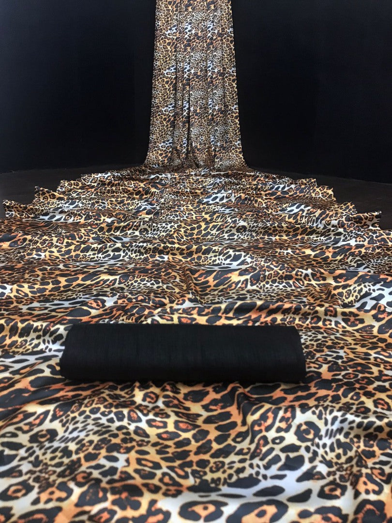 Leopard print fancy party wear saree