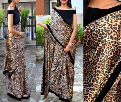 Leopard print georgette digital printed saree