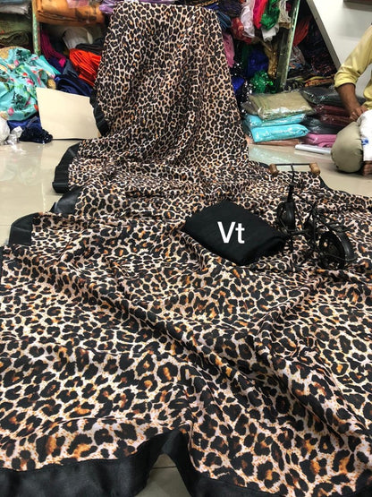 Leopard print georgette digital printed saree