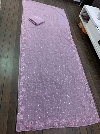 Light baby pink georgette sequence work designer saree