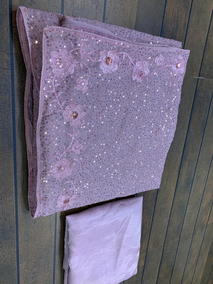 Light baby pink georgette sequence work designer saree