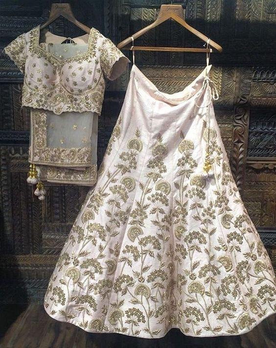 Light baby pink japan satin embroidered wedding lehenga choli