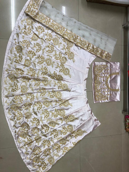 Light baby pink japan satin embroidered wedding lehenga choli