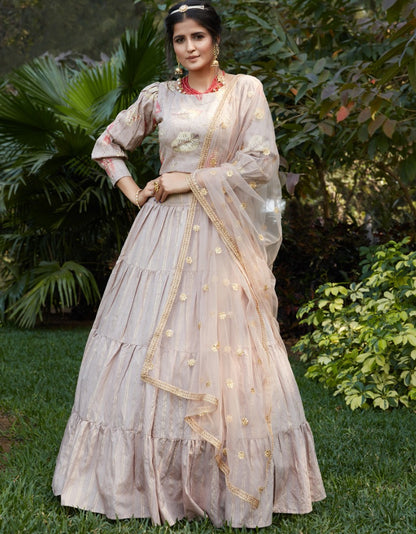 Light beige cotton jacquard weaving party wear lehenga choli