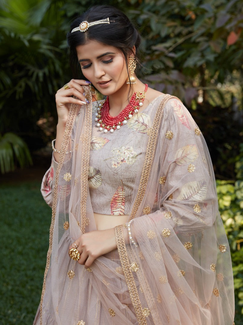 Light beige cotton jacquard weaving party wear lehenga choli