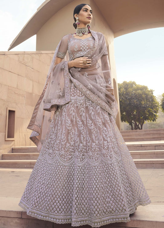 Light brown soft net sequence work bridal lehenga choli