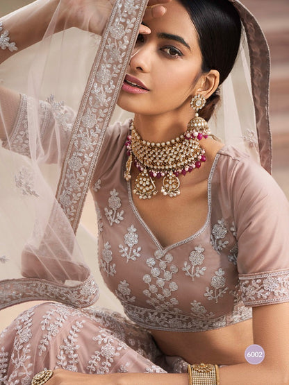 Light brown soft net sequence work bridal lehenga choli