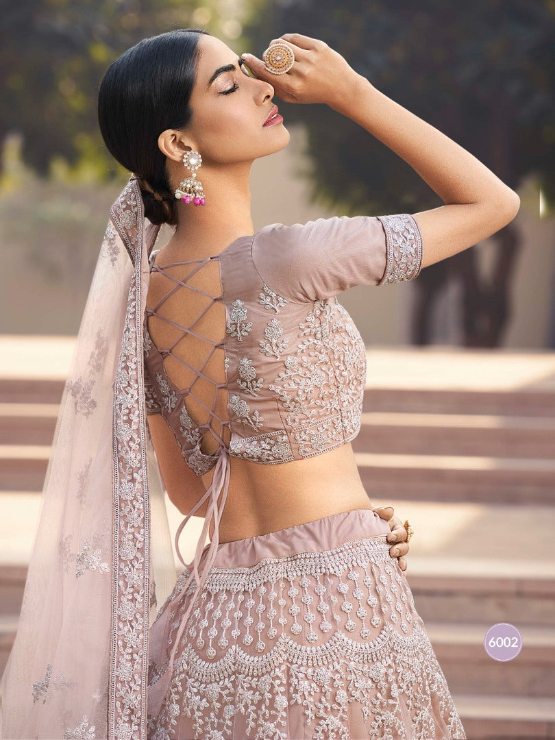 Light brown soft net sequence work bridal lehenga choli