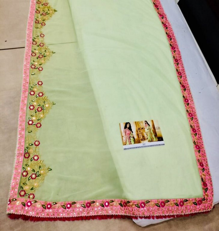 Light green georgette silk embroidered wedding saree
