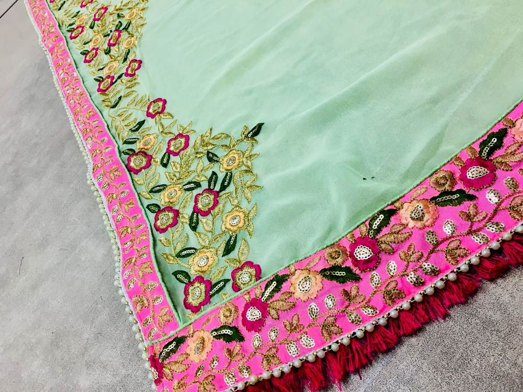 Light green georgette silk embroidered wedding saree