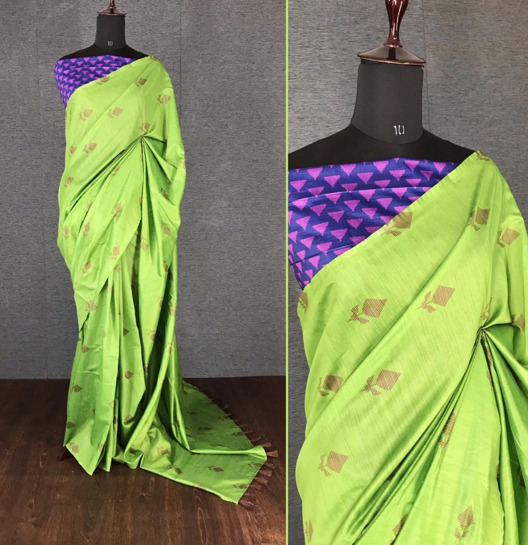 Light Green italian finished cotton silk digital printed work saree