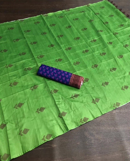 Light Green italian finished cotton silk digital printed work saree