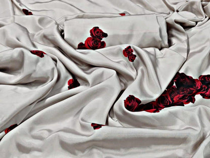 Light grey heavy crepe dark rose printed stylist partywear saree