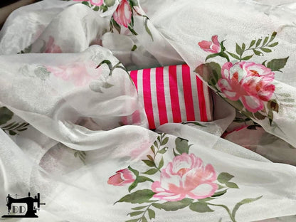 Light grey organza digital flower printed stylist saree