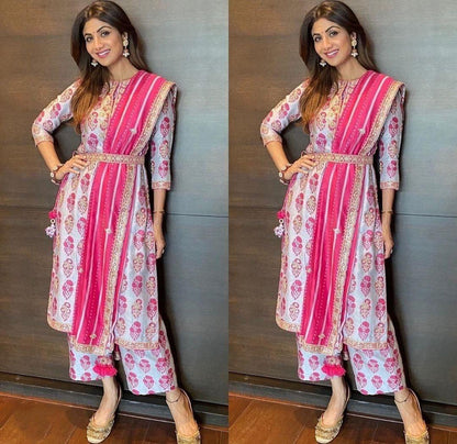 Light lavender italian silk printed salwar suit