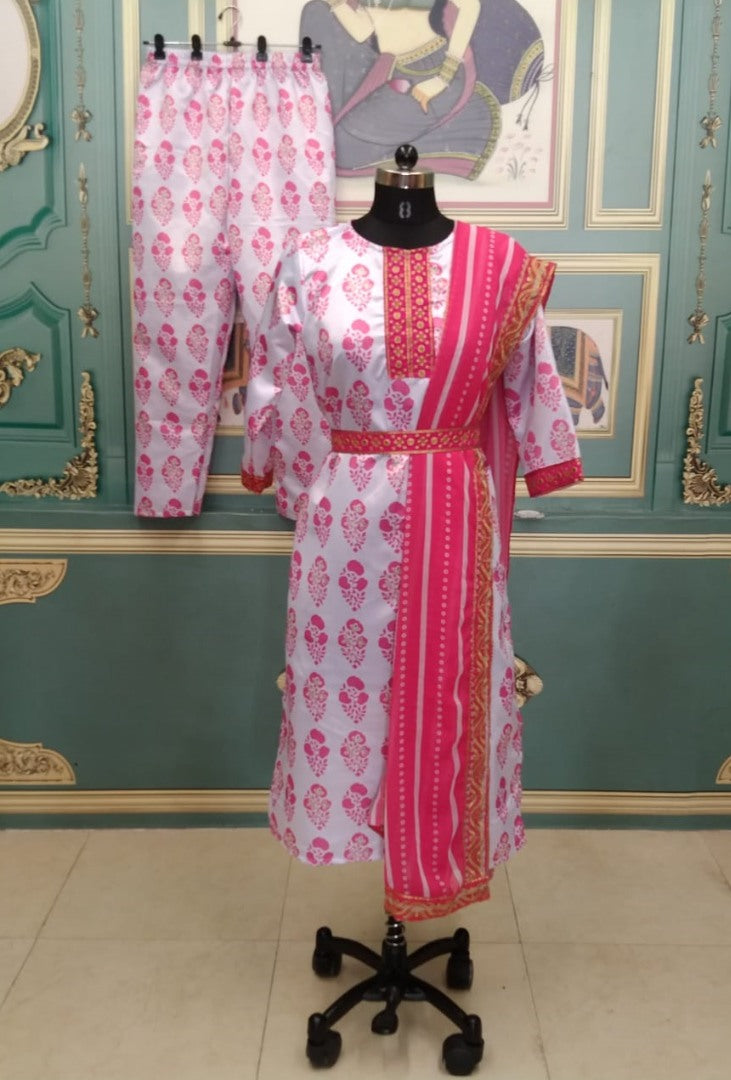 Light lavender italian silk printed salwar suit