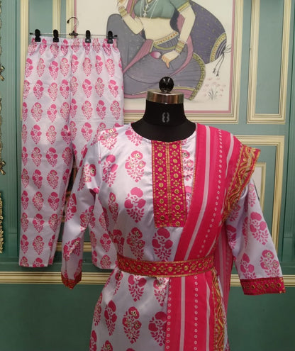 Light lavender italian silk printed salwar suit