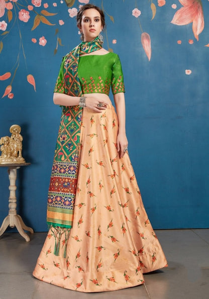 Light orange art silk digital printed lehenga choli