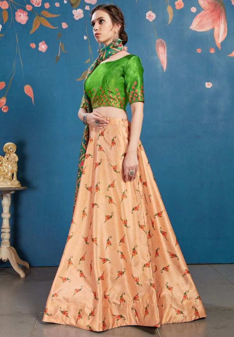 Light orange art silk digital printed lehenga choli