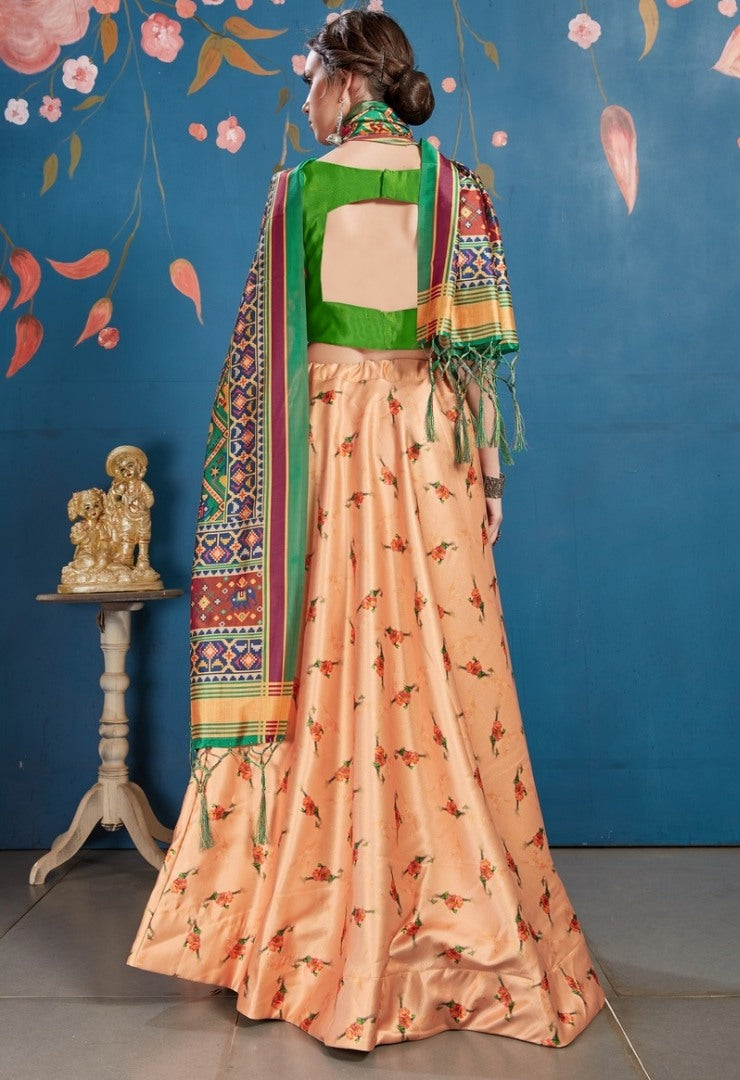 Light orange art silk digital printed lehenga choli