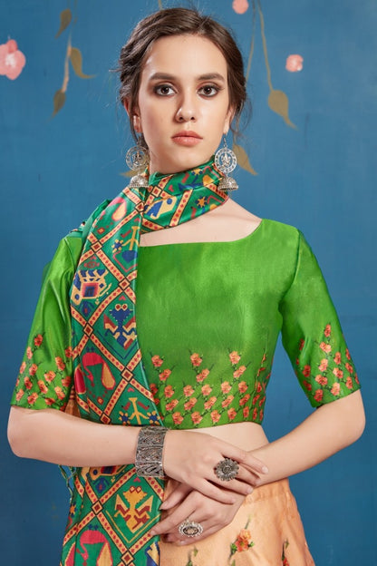 Light orange art silk digital printed lehenga choli