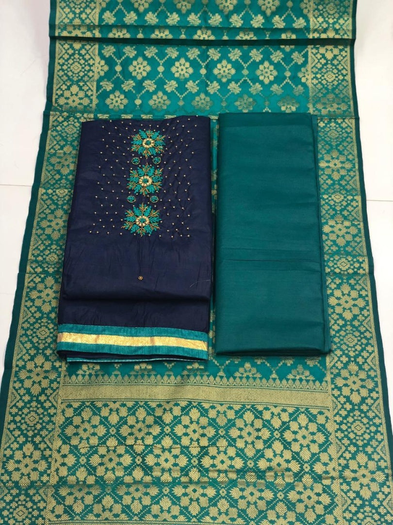 Light orange cotton handwork unstitched salwar suit