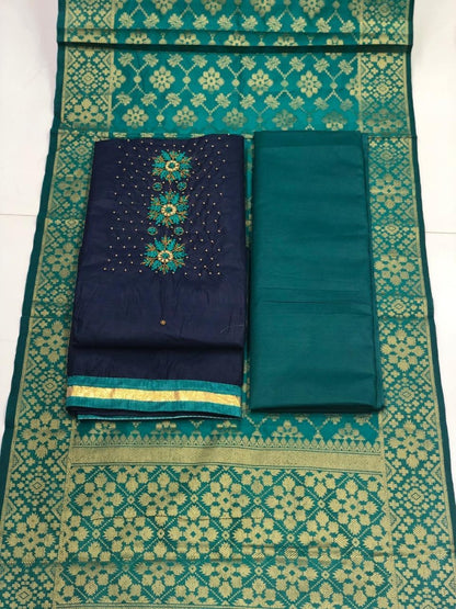 Light orange cotton handwork unstitched salwar suit