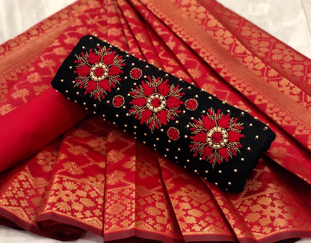 Light orange cotton handwork unstitched salwar suit