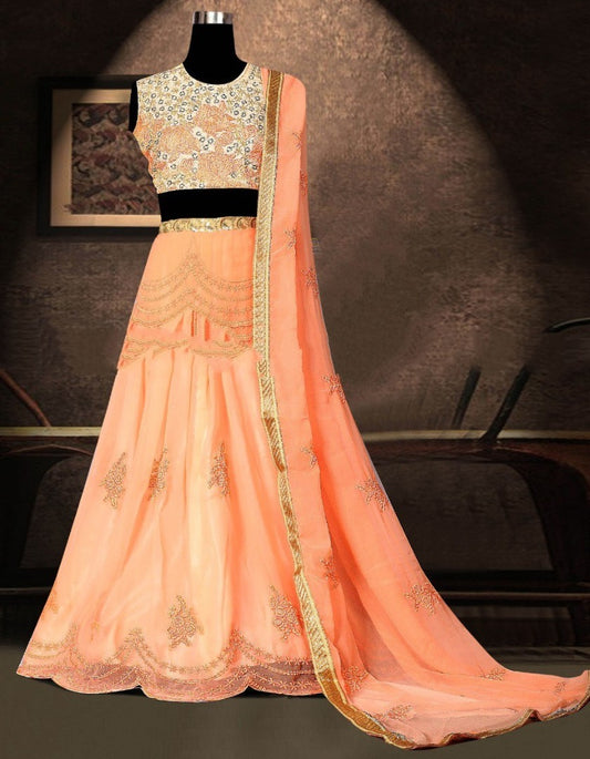 Light orange georgette embroidered wedding lehenga choli