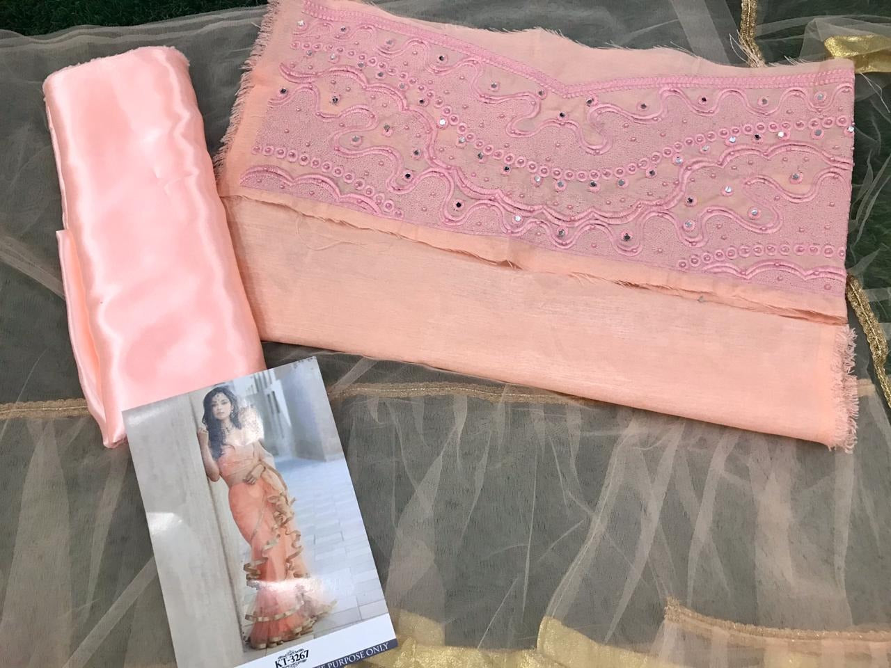 Light orange mono net multi ruffle ceremonial saree