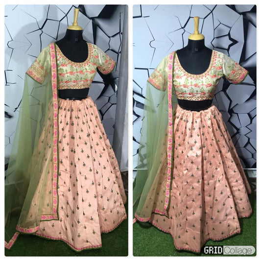light orange mulberry silk embroidered wedding lehenga