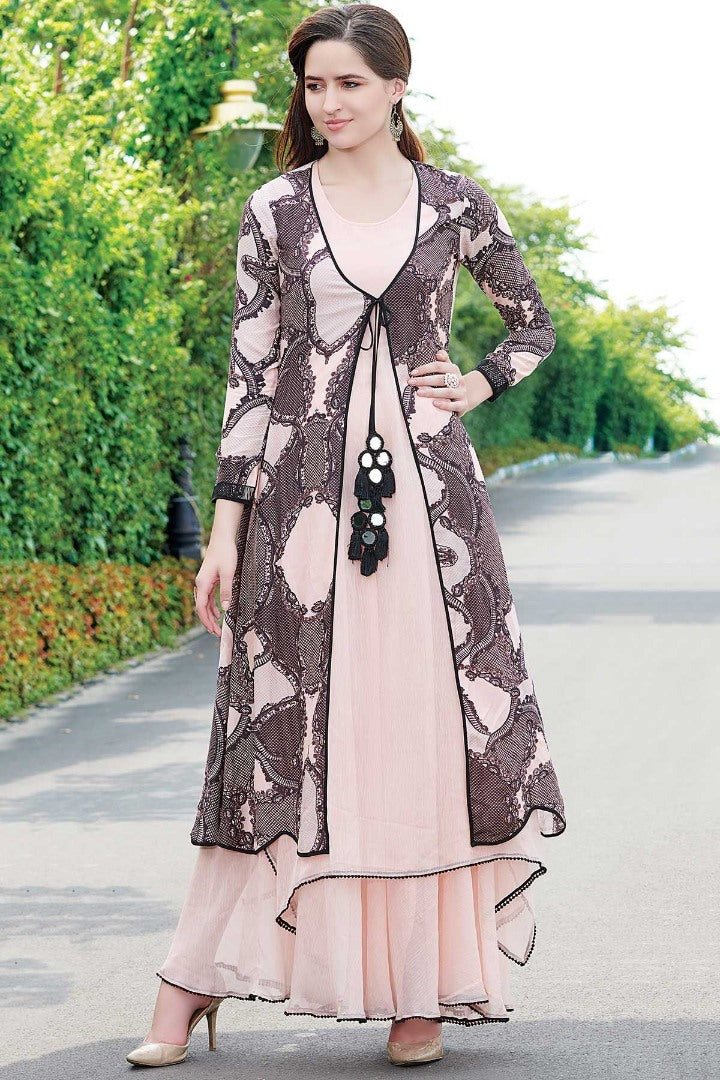 Light peach cotton printed kurti