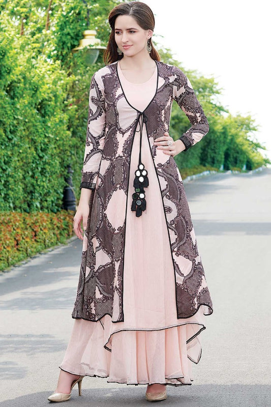 Light peach cotton printed kurti