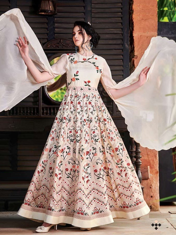 Light peach cotton printed long kurti