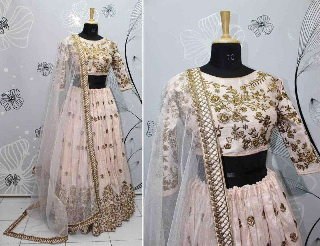 Light peach embroidered wedding lehenga