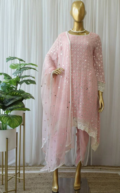 Light peach georgette dhoti suit