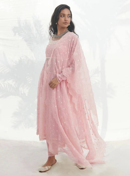 Light peach georgette embroidery work pant suit