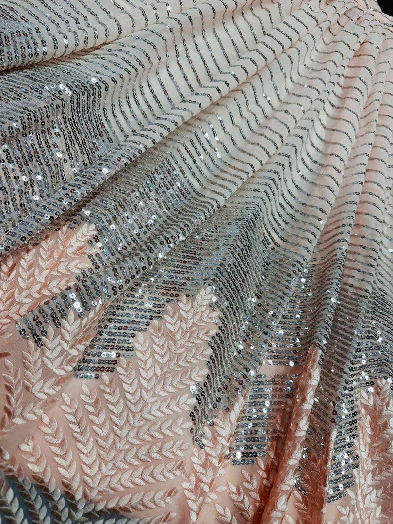 Light peach georgette heavy embroidery work lehenga choli for ceremony