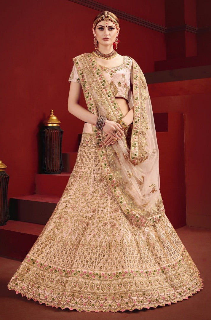 Light peach heavy designer embroidered bridal lehenga choli