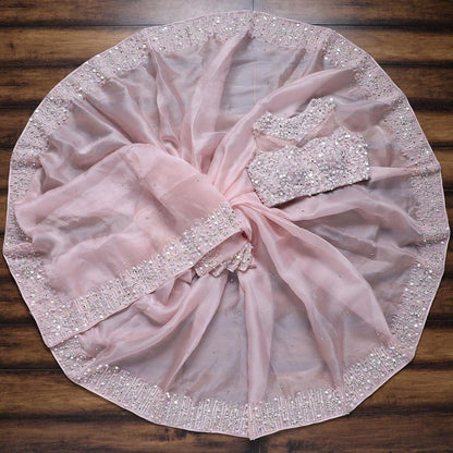 Light peach organza sequence work saree