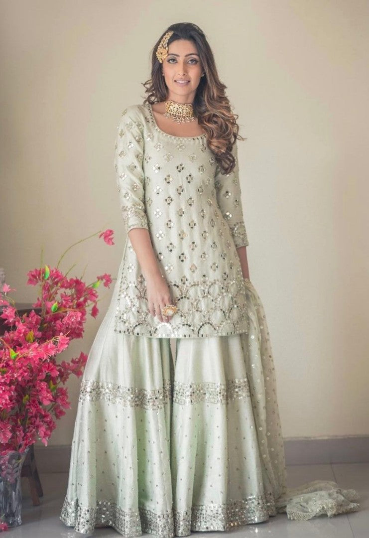 Light pista green designer plazzo suit
