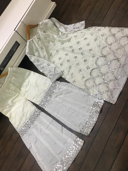 Light pista green designer plazzo suit