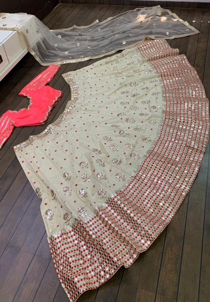 Light pista green mulberry silk paper mirror wedding lehenga choli