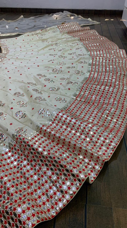 Light pista green mulberry silk paper mirror wedding lehenga choli